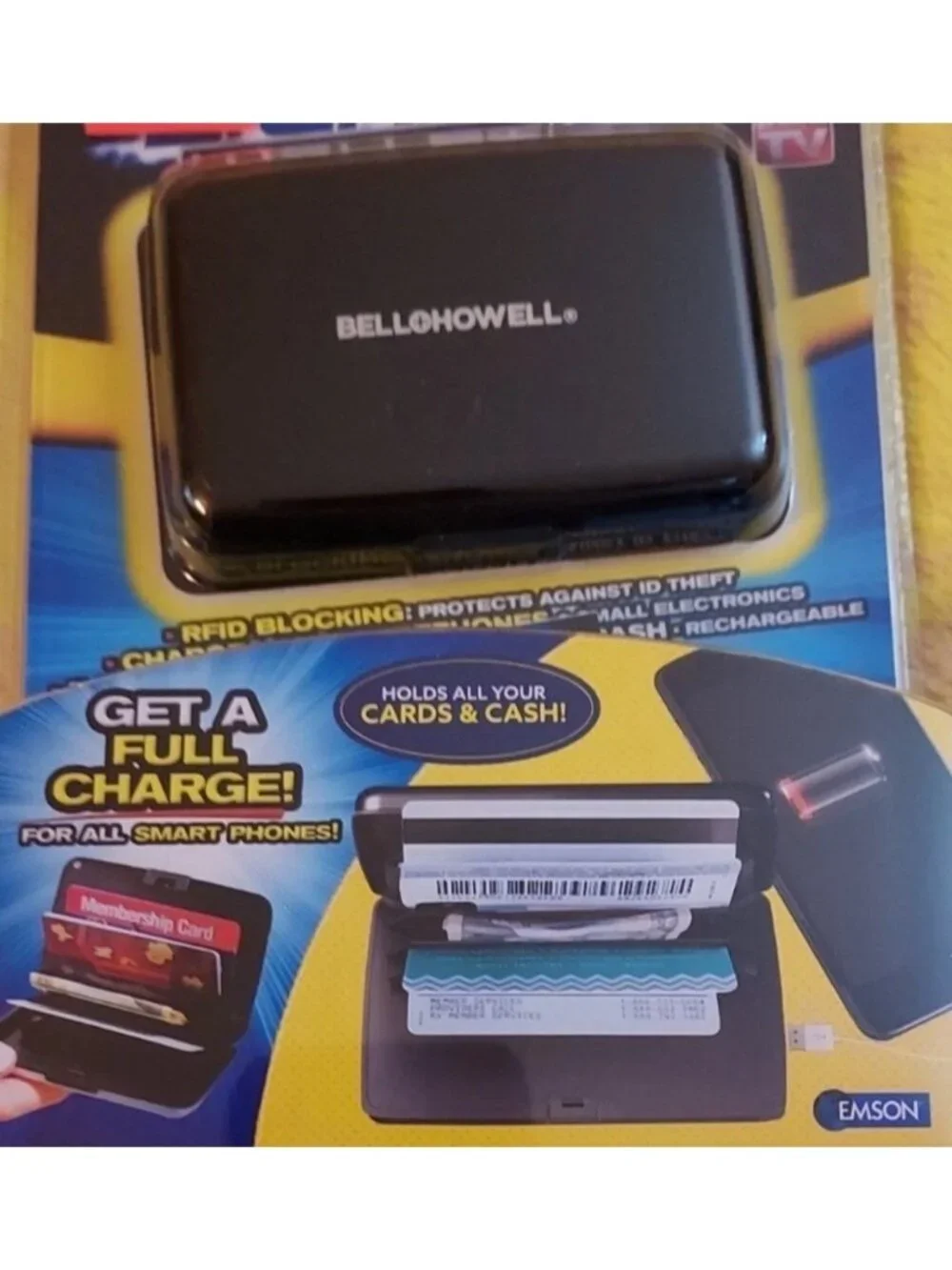 Bell Howell E-Charge Rfid Portable Wallet Phone Charger W/ Anti-Theft Protection